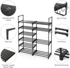 ROJASOP Shoe Rack Organizer, 6-Tier Metal Shoe Rack for Closet Entryway Garage, 20-24 Pairs Tall Shoe Boot Storage Shelf with Hooks, Stackable Large Shoe Stand, Black - Image 4