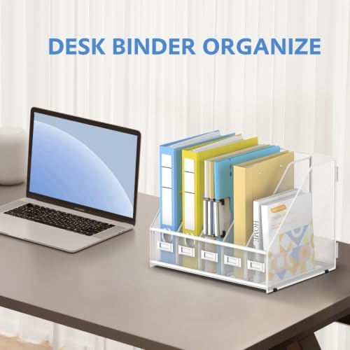 5 Vertical Compartments Magazine File Holder, Metal Binder Organizer, White - Image 6