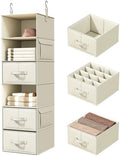 Vailando 6-Shelf Hanging Closet Organizer with 3 Fabric Drawers, Beige by Vailando