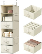 Vailando 6-Shelf Hanging Closet Organizer with 3 Fabric Drawers, Beige by Vailando