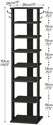 HOOBRO 8 Tiers Vertical Shoe Rack, Wooden Shoe Storage Organizer with Hooks, Narrow Shoe Tower for 8 Pairs, Space Saving, for Entryway, Living Room, Bedroom, Black BK07XJ01 - Image 3