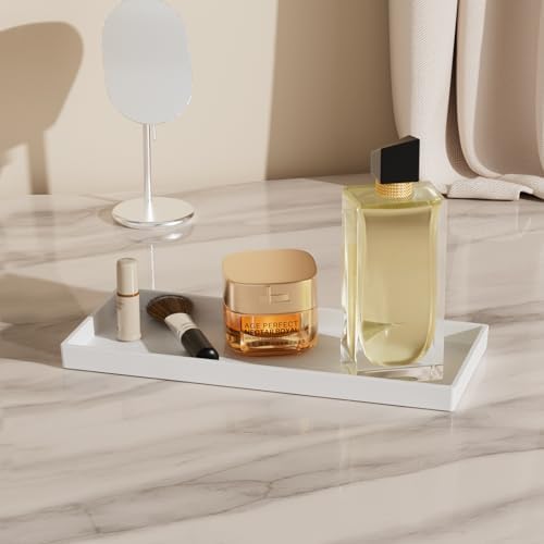 Vanity and Bathroom Tray, 11.8" ABS Countertop Organizer,Waterproof Vanity Tray for Toilet Tank,Perfume,Soap,Keys,Bathroom Accessories,Kitchen and Bath Trays,Non Slip Small Trays,White,2 Pack - Image 4