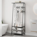 OUTLANE Entryway Hall Tree with 10 Hooks, Shoe Bench & Storage Shelf, Coat Rack Organizer with Wood Accents and Metal Frame for Entryway, Living Room, Bedroom, Black-Double row - Image 3