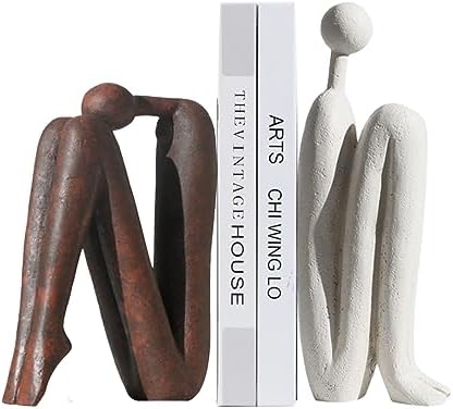 BANOMII Decorative Bookends for Heavy Books, Thinker Statue Book Holders for Shelves & Office Desk, Abstract Decor Aesthetic Book Ends Stoppers, Modern Bookshelf Decoration by BanomiiHome