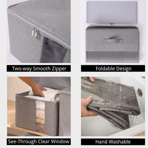 Under Bed Storage with Clear window/ 600D Sturdy Fabric, Underbed Storage Containers Bags for Clothes, Clothing, Blanket, Comforters (M（21.7x16.5x7in） for under bed storage, Light grey) - Image 2
