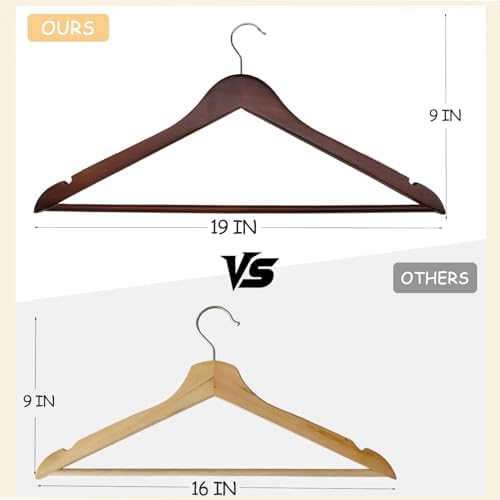 Urby Extra Wide Hangers for Plus Size Clothes, 19 Inch, Walnut Wood, 10pk - Image 3