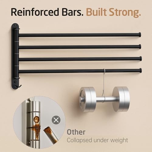 KES Extra Long 19.5" Swivel Towel Rack, Black Swing Arm Towel Bar 4-Arm, Swing Out Towel Rack for Bathroom Wall, Hand Towel Racks Wall Mounted 18/8 Stainless Steel Matte Black, A2103S4L50-BK - Image 5