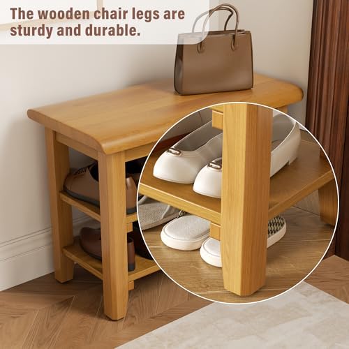 Shoe Rack Bench Mid Century Modern 2-Tier Shoe Rack Organizer for Entryway Hallway or Living Room Farmhouse Rustic Wooden Seat Bench Natural 11.8" Dx47.2 Wx16.5 H - Image 5