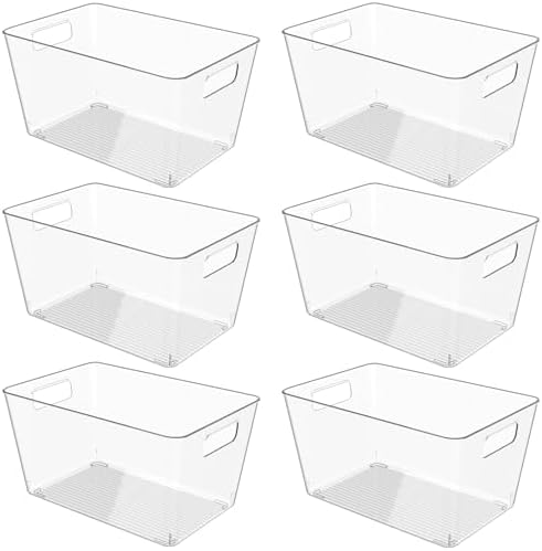 6 Pack Clear Plastic Storage Bins, 11" Large Pantry Organizer Bins with Handles, Plastic Containers for Refrigerator,BPA-Free Perfect for Kitchen,Fridge,Cabinet,Pantry(Cream) by Faryuan