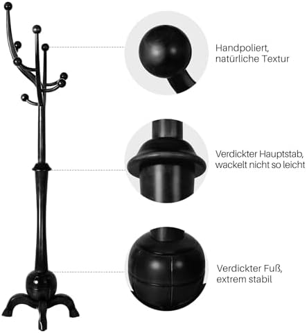 Bekrvio Black Freestanding Wood Coat Rack with 8 Hooks - Image 3