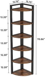 Tribesigns 6 Tier Corner Shelf, 70.9 Inch Tall Corner Bookshelf Small Bookcase Rustic Corner Shelving Unit Storage Rack for Living Room, Home Office, Kitchen, Small Space - Image 2