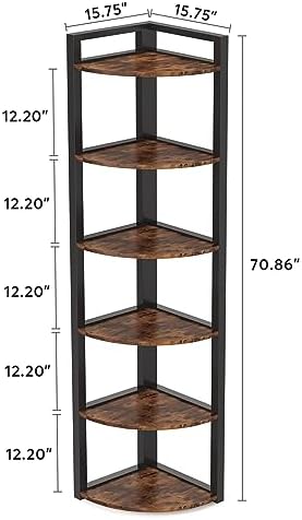 Tribesigns 6 Tier Corner Shelf, 70.9 Inch Tall Corner Bookshelf Small Bookcase Rustic Corner Shelving Unit Storage Rack for Living Room, Home Office, Kitchen, Small Space - Image 2