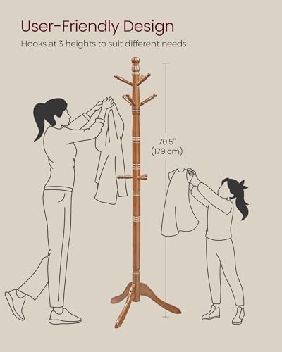 VASAGLE Freestanding Coat Rack, Rubber Wood Coat Tree with 10 Hooks - Image 5