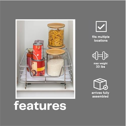 Household Essentials Glidez Chrome-Plated Steel Pull-Out/Slide-Out Storage Organizer with Plastic Liner for Under Cabinet Use - 1-Tier Design - Fits Standard Size Cabinet or Shelf, Chrome - Image 4