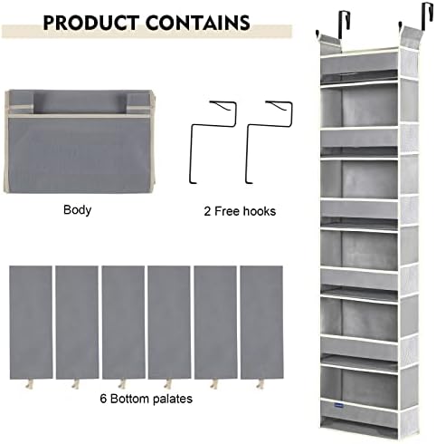 2 Pack Over The Door Hanging Organizer 6-Shelves and 12 Side Pockets, Over The Door Storage for Bathroom and Bedroom, Back of Door Organizers for Baby Products and Kid's Toys(13"x5"x54" Grey) - Image 7