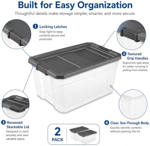 2 Pack Clear Stackable Storage Bins with Latching Lids, 76 Quart for Garage - Image 6