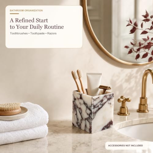 Real Marble Toothbrush Holder, Calacatta Viola Marble Bathroom Organizer - Image 4