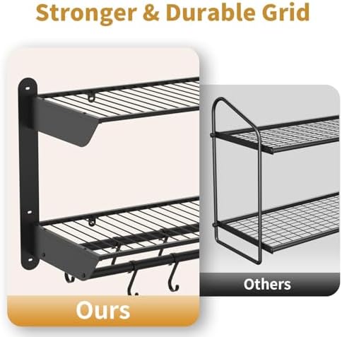 Taozun Pot Rack Wall Mounted 30 Inch, 2-Tier Heavy Duty Pot and Pan Hanging with 12 Anti-Drop Hooks, Kitchen Cookware & Utensils Storage Hanger - Image 3