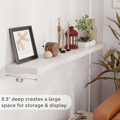 Fun Memories 55 Inch Long Floating Shelves for Wall, 55x9.3 Large Floating Shelf for Bedroom, Kitchen, Bathroom, Wall Mounted Rustic Wood Shelves with Invisible Bracket for Books, Decor, Brich - Image 4