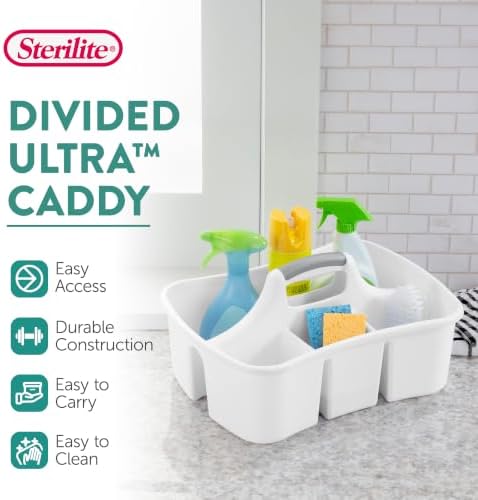 Sterilite Divided Ultra Caddy Storage Organizer for Bathroom, White, 4-Pack - Image 2