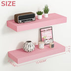 BAMEOS Pink Floating Shelves for Wall, 16" x 6" Wall Shelves for Room, Floating Book Shelves, Hanging Shelves for Bedroom, Bedroom, Living Room, Kitchen (Set of 2) - Image 3