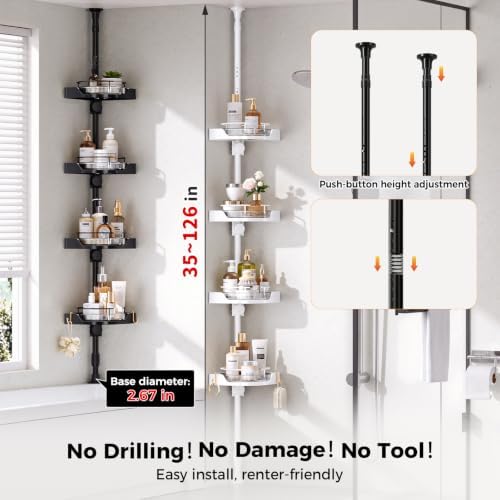 360°Rotating Corner Shower Caddy Organizer Tension Pole,White - Image 2