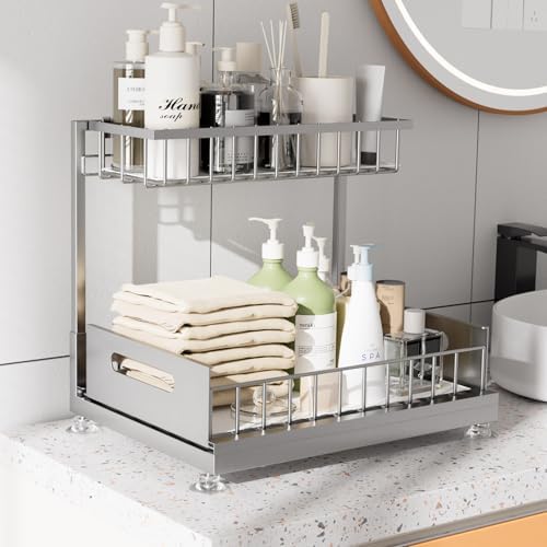 Saydear L-Shaped Under Sink Organizer, 2-Tier Pull-out Cabinet Rack 1-Pack - Image 3