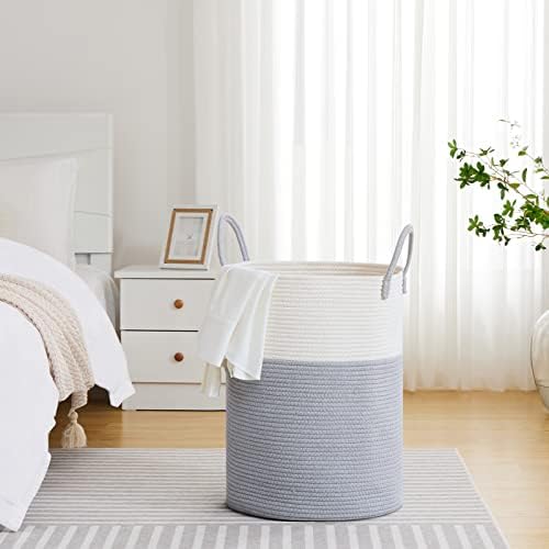 VIPOSCO 100L Extra Large Woven Laundry Basket Hamper, Grey White - Image 4