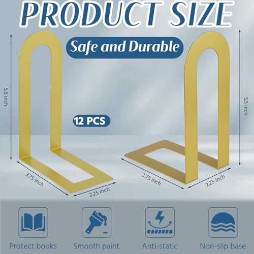 Chunful 12 Pcs Gold Metal BookEnds Shelves, 5.5 x 3.75 x 2.25 in - Image 2