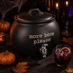 Black Ceramic Cauldron Beverage Dispenser & Candy Bowl With Easy Flow Spigot & Lid / “More Boos Please” Halloween Drink Dispenser Great For Parties, Bars & Daily Use 1.5 Gallon - Image 4