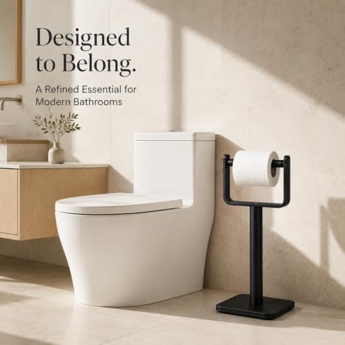 Toilet Paper Holder Stand – Heavy Duty Weighted Base, Free Standing Anti-Tipping, Matte Black - Image 2