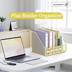 SUPEASY Desk Organizers Metal Desk Magazine File Holder with 5 Vertical Compartments Rack File Organizer for Office Desktop, Home Workspace, Gold Plus - Image 2