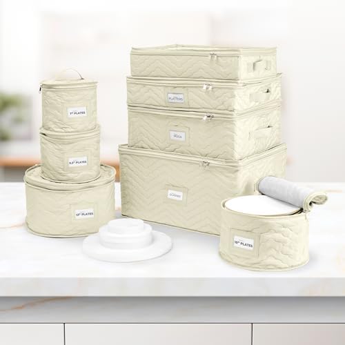 Sorbus China Storage Containers, Dinnerware Storage Set (8 Piece, Beige) - Image 6