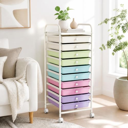 COSTWAY 10-Drawer Rolling Storage Cart, Ice Cream Colorful - Image 7