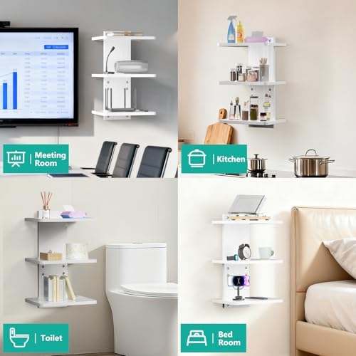 WALI Floating TV Shelf, 3 Tier Projector Shelf for DVD Players, Routers, Game Consoles, Cable Boxes, Living Room Decor Accessories, Wall Mount Shelves Holds Up to 22lbs (CS303NW), 3-Shelf, White - Image 6