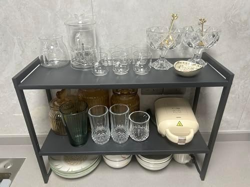 2 Tier Expandable Shelf 7.9"D Adjustable Countertop Riser Metal Black - Image 5