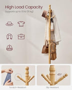 VASAGLE Freestanding Coat Rack, Rubber Wood Coat Tree with 10 Hooks - Image 3
