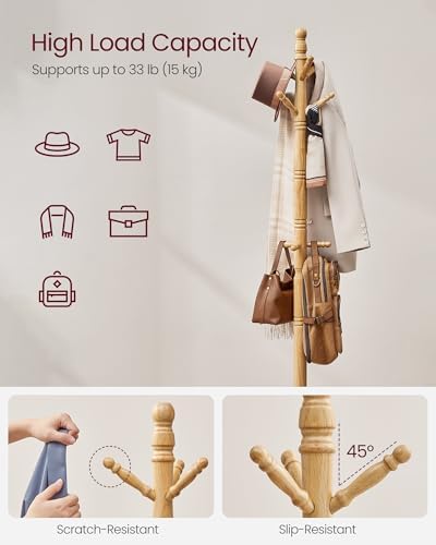VASAGLE Freestanding Coat Rack, Rubber Wood Coat Tree with 10 Hooks - Image 3