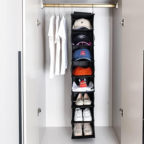 Berdeng Hanging Shoe Organizer for Closet with Side Mesh Pockets，Hat Racks for Baseball Caps，Shoe and Hat Holder & Storage，8-Shelf，Black，2 Pack - Image 2