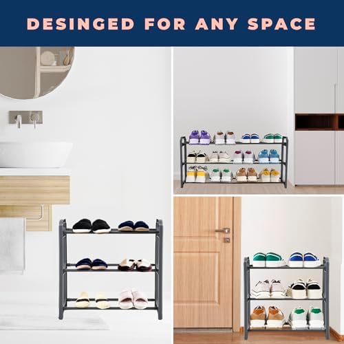 Happhom 3-Tier Expandable Shoe Organizer - Space Saver Shoe Shelf with Smart Design for Closet, Entryway and Small Spaces, Dark Grey (CSR-01) - Image 6