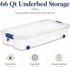 66 Qt Underbed Storage Bin with Wheels, Clear Organizer for Blankets - Image 6