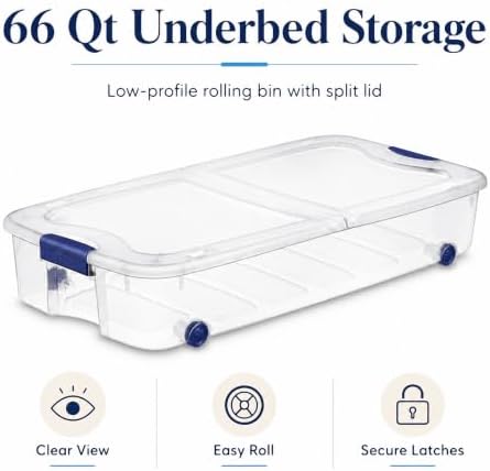 66 Qt Underbed Storage Bin with Wheels, Clear Organizer for Blankets - Image 6