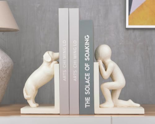 Decorative Bookends for Shelves, Modern Human & Dog Antique Resin Book Ends - Image 5