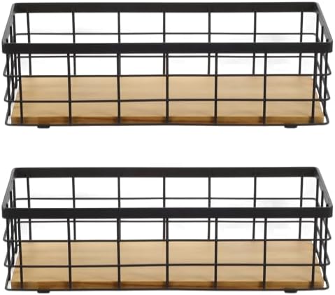 2 Pack Small Wire Baskets, Narrow Rustic Storage Bin for Bathroom Counter, Farmhouse RectangleOrganizer Tray for Kitchen Countertop, Pantry, RV, Office Decorative by Unknown