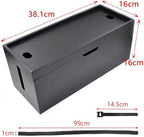 15 Inch Bamboo Large Cable Management Box, Black Cord Organizer - Image 2