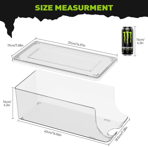 SCAVATA 4 Pack Tall Skinny Can Organizer for Refrigerator, Stackable Large Soda Cans of 16oz & 17oz Beverage Energy Drink Container Holder Dispenser with Lid for Fridge, Clear Storage Plastic Bins - Image 5