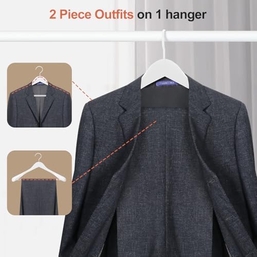 TOPIA HANGER White Wooden Coat Hanger 6 Pack, Wood Suit Hangers,Glossy Finish with Extra-Wide Shoulder, Thicker White Hooks & Anti-Slip Bar,Suitable for Coat, Suit,Dress,Jacket,Heavy Cloth - CT02W - Image 6