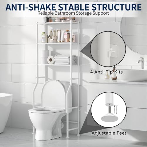 Livilord 3-Tier Over Toilet Storage, Anti-Wobble, White - Image 6