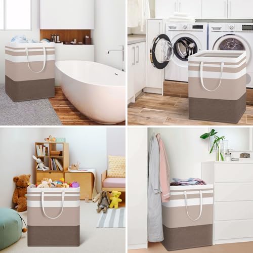 HomeHacks 2-Pack Large Laundry Basket, Waterproof, Freestanding Laundry Hamper, Collapsible Tall Clothes Hamper with Extended Handles for Clothes Toys in the Dorm and Family (Brown, 125L) - Image 6