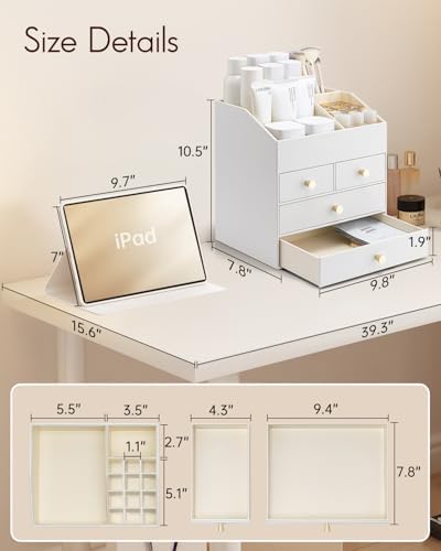 VLANDO Makeup Organizer Countertop with 4 Drawers,White - Image 2